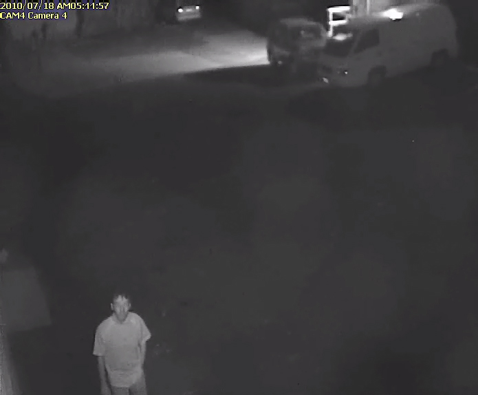Surveillance footage image of a male person. Image relates to a fire that is believed to have been deliberately lit at the rear of Rosetto Tiles at 233 Murray Street. 